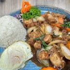 Best Spicy Basil Crispy Pork, Steamed Rice and Fried Egg in Costa Mesa, CA